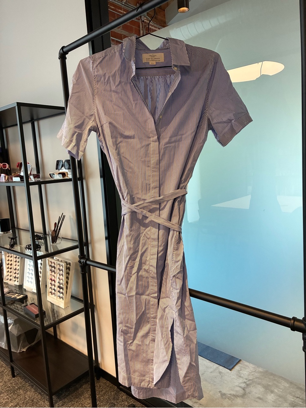 Trovata Light Blue & White Striped Wrap Shirt Maxi Dress